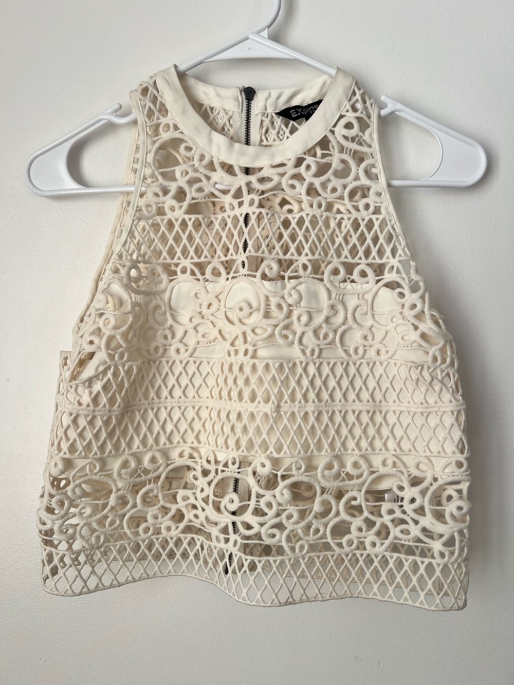 Express Cream Crochet Halter Crop Top